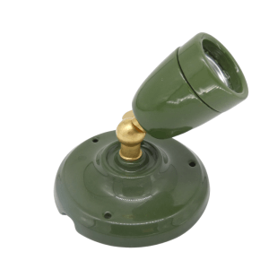 Aplique vintage verde botella ceramico rotula laton