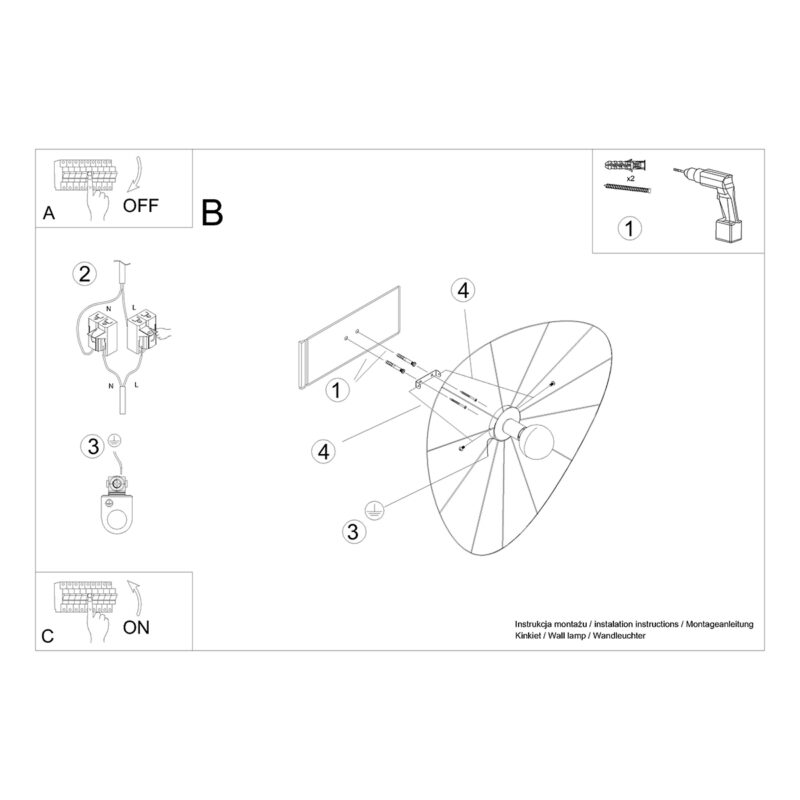 partes de la Lámpara de pared / Lámpara de techo ESKOLA 70 negro instalada