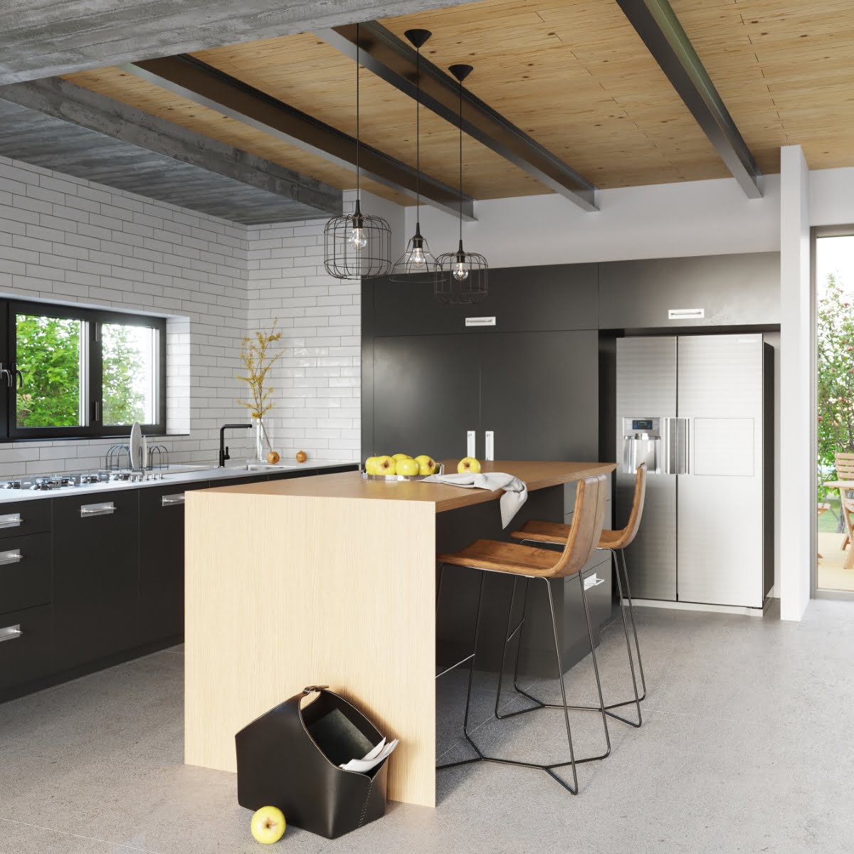 Lámpara colgante ANATA negra instalada Lámpara colgante ANATA negra instalada