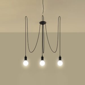 Lámpara de araña EDISON 3 negra encendida