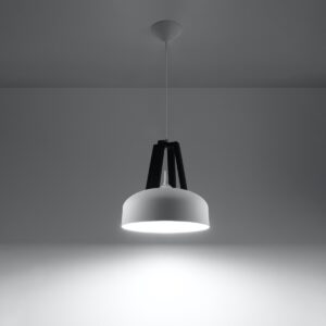 Lámpara colgante CASCO blanco/negro encendida