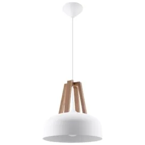 Lámpara colgante CASCO blanco/madera natural