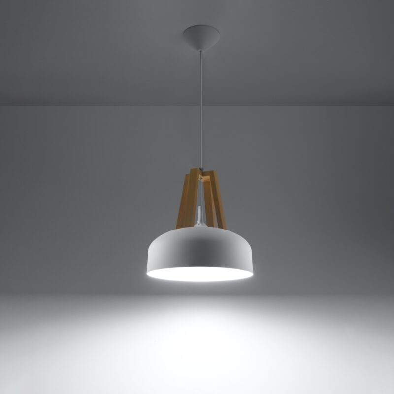 Lámpara colgante CASCO blanco/madera natural encendida