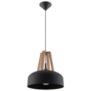 Lámpara colgante CASCO negro/madera natural