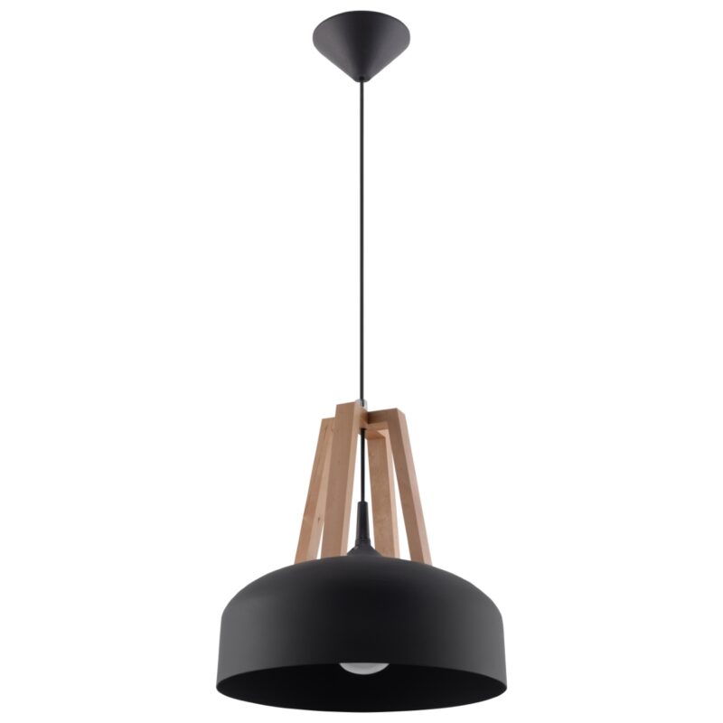 Lámpara colgante CASCO negro/madera natural
