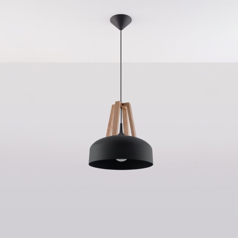 Lámpara colgante CASCO negro/madera natural precio