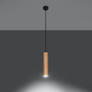 Lámpara colgante de madera LINO encendida
