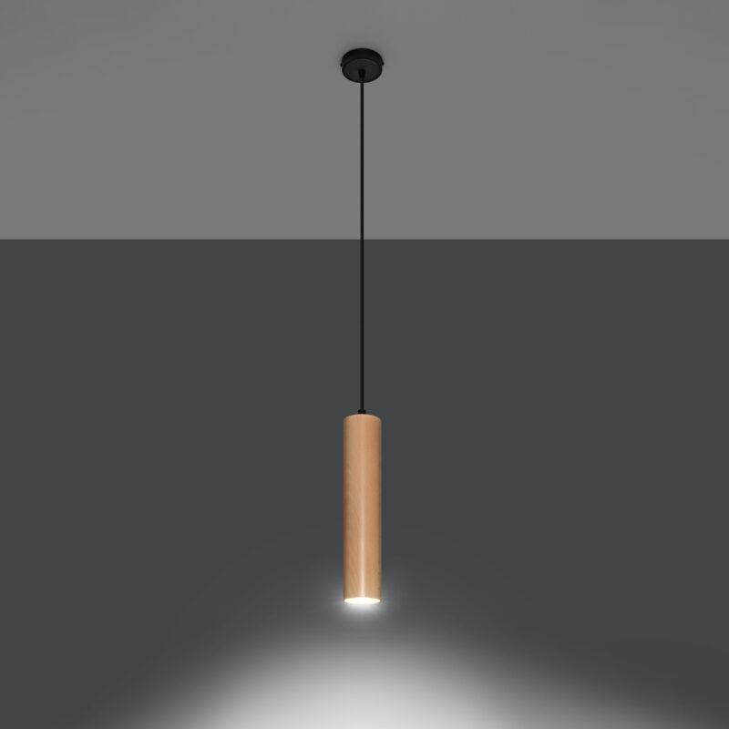 Lámpara colgante de madera LINO encendida