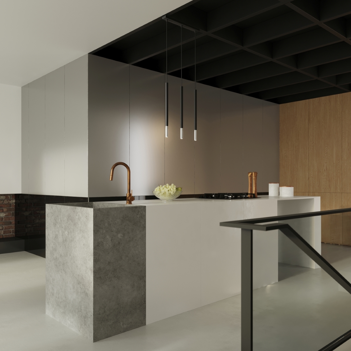 Lámpara colgante MOZAICA 3P negro/cromo instalada Lámpara colgante MOZAICA 3P negro/cromo instalada