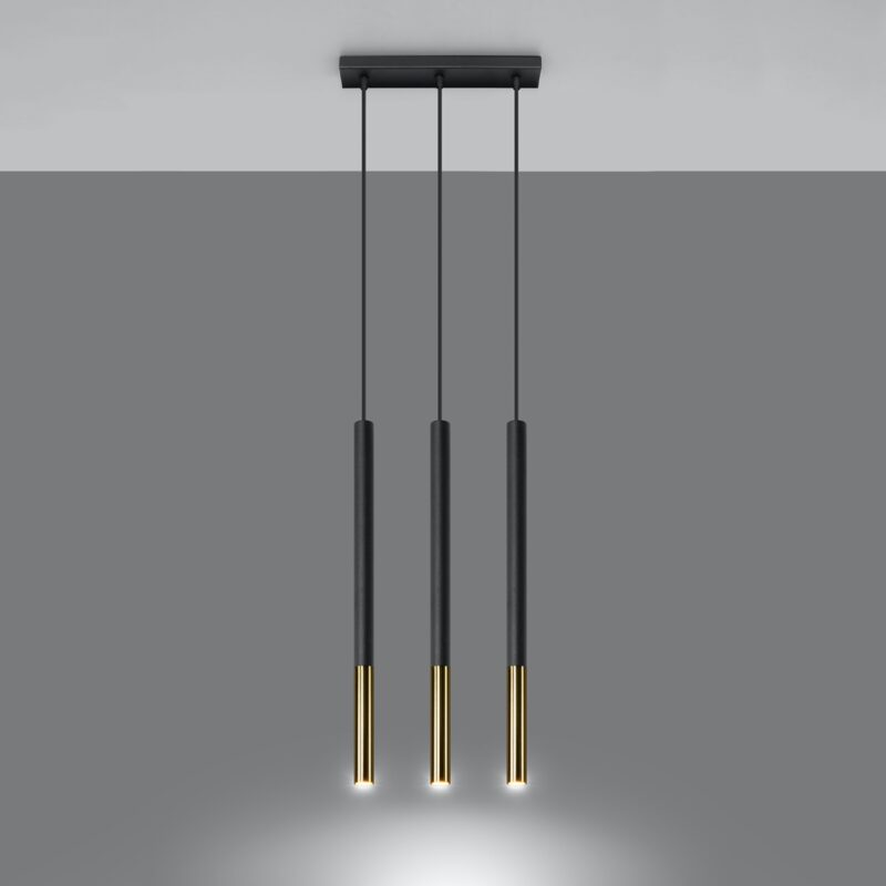 Lámpara colgante MOZAICA 3L negro/dorado encendida