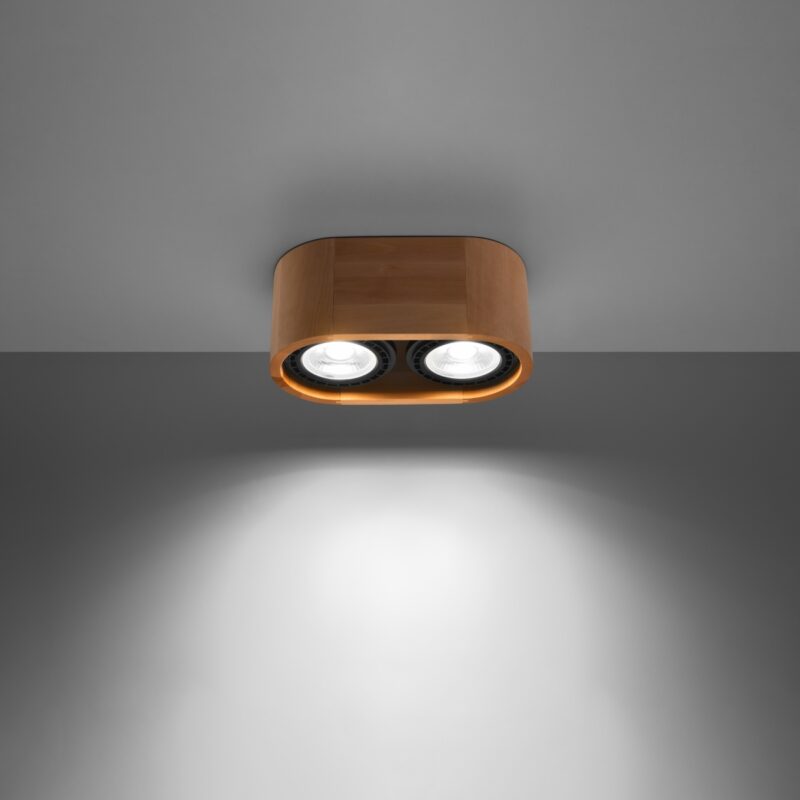 Lámpara de techo BASIC 2 de madera natural encendida