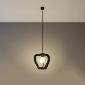 Lámpara colgante TRES negra encendida