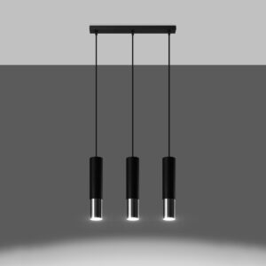 Lámpara colgante LOOPEZ 3L negro/cromo encendida