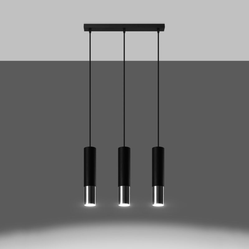 Lámpara colgante LOOPEZ 3L negro/cromo encendida