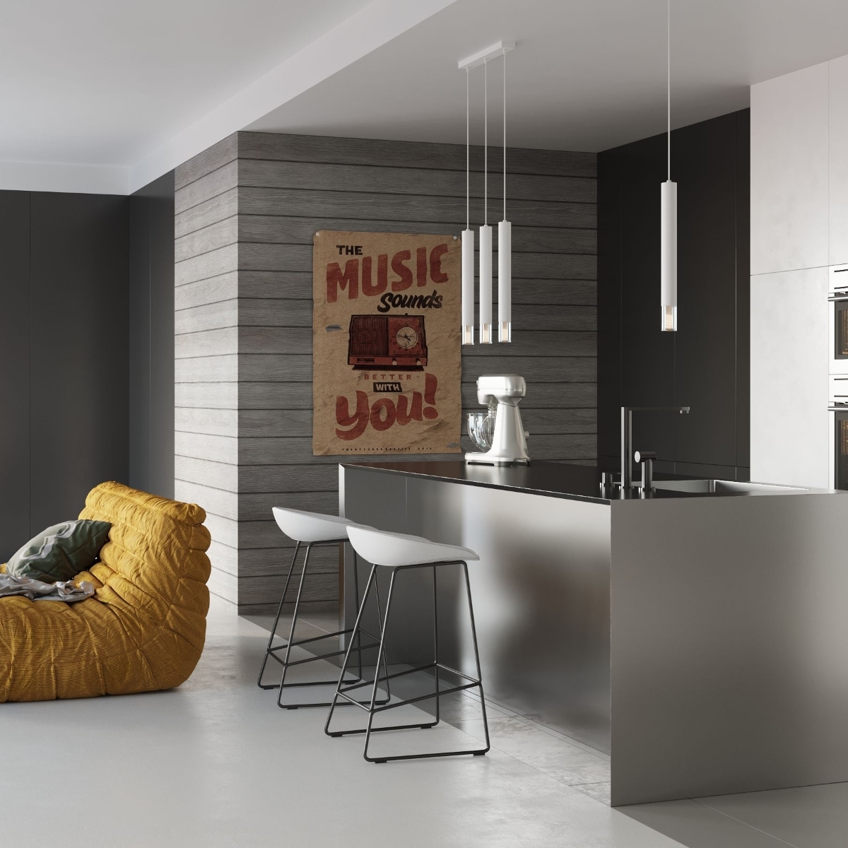 Lámpara colgante WEZYR 1 blanco instalada Lámpara colgante WEZYR 1 blanco instalada