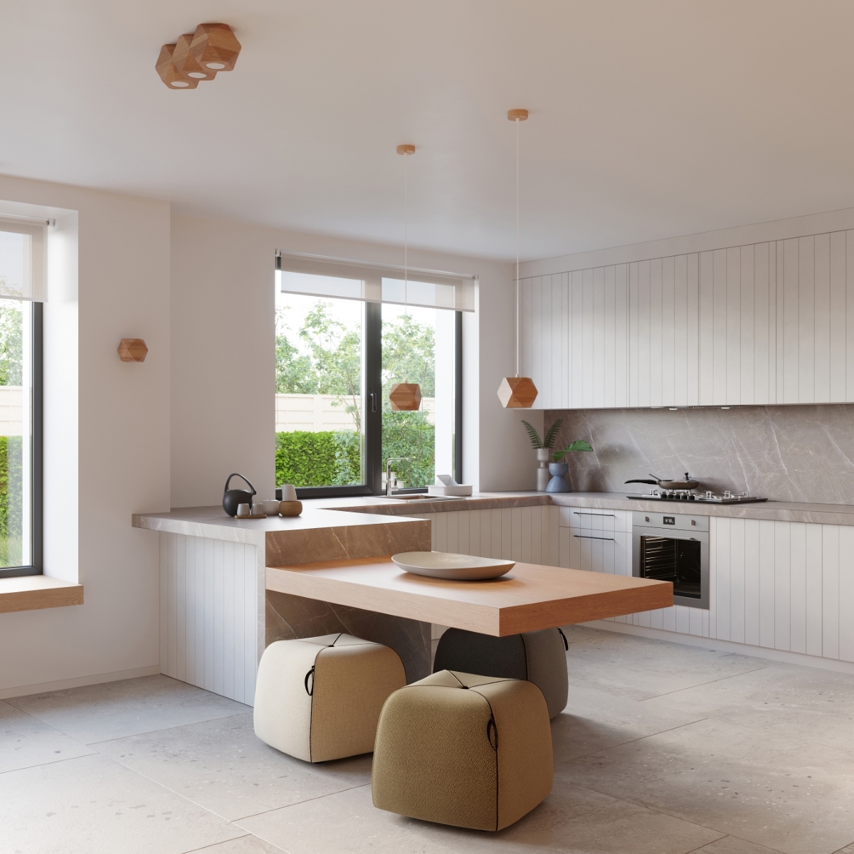 Lámpara de pared WOODY de madera natural instalada Lámpara de pared WOODY de madera natural instalada