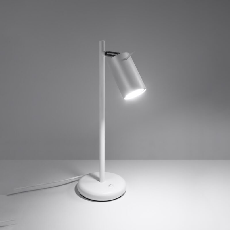 Lámpara de mesa RING blanca encendida