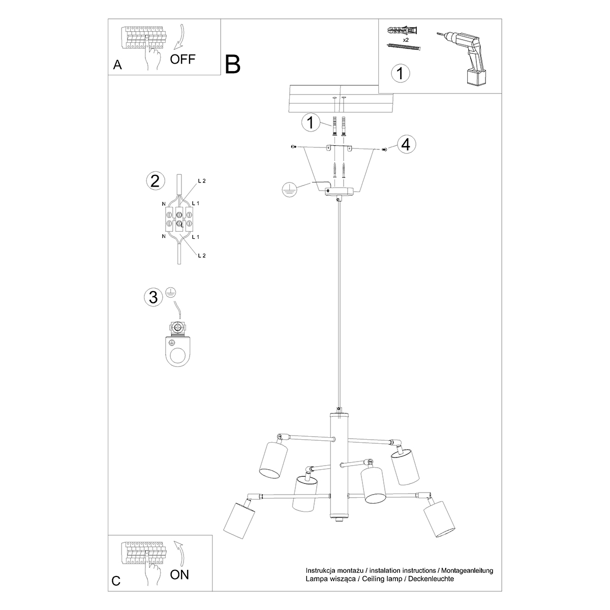 Candelabro LEMMI 6 negro instalada Candelabro LEMMI 6 negro instalada