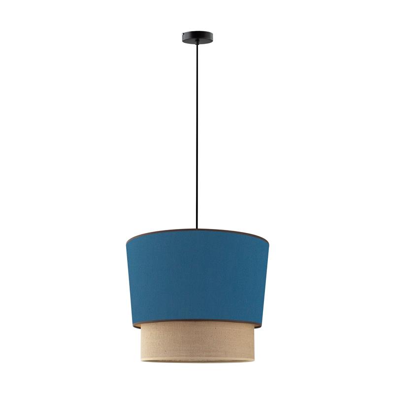 lampara-de-techo-yute-pantalla-tela-azul-olena-doble-35-cm