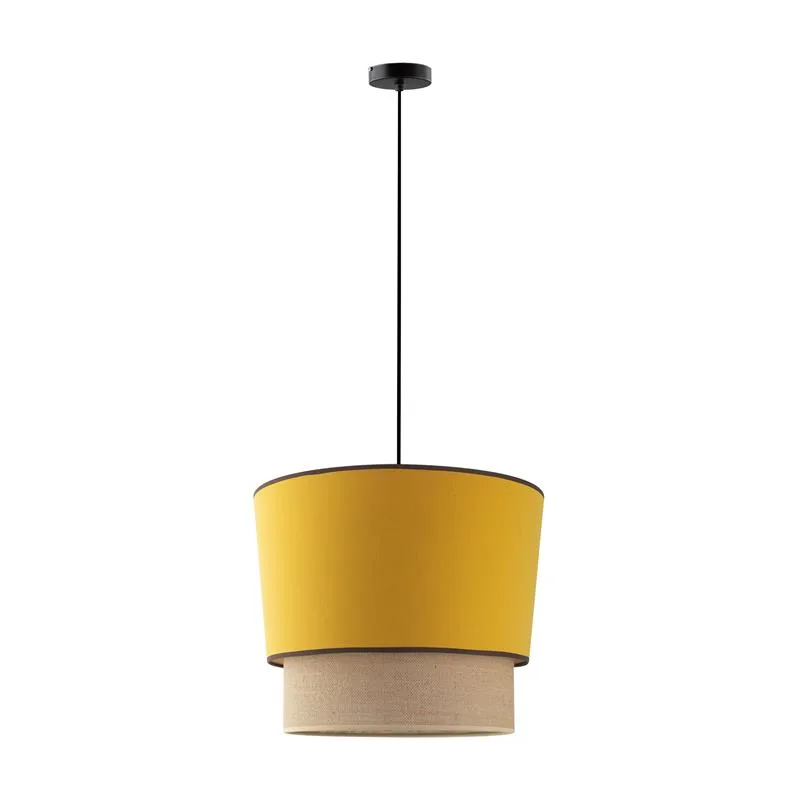 lampara-de-techo-yute-pantalla-tela-mostaza-olena-doble-35-cm