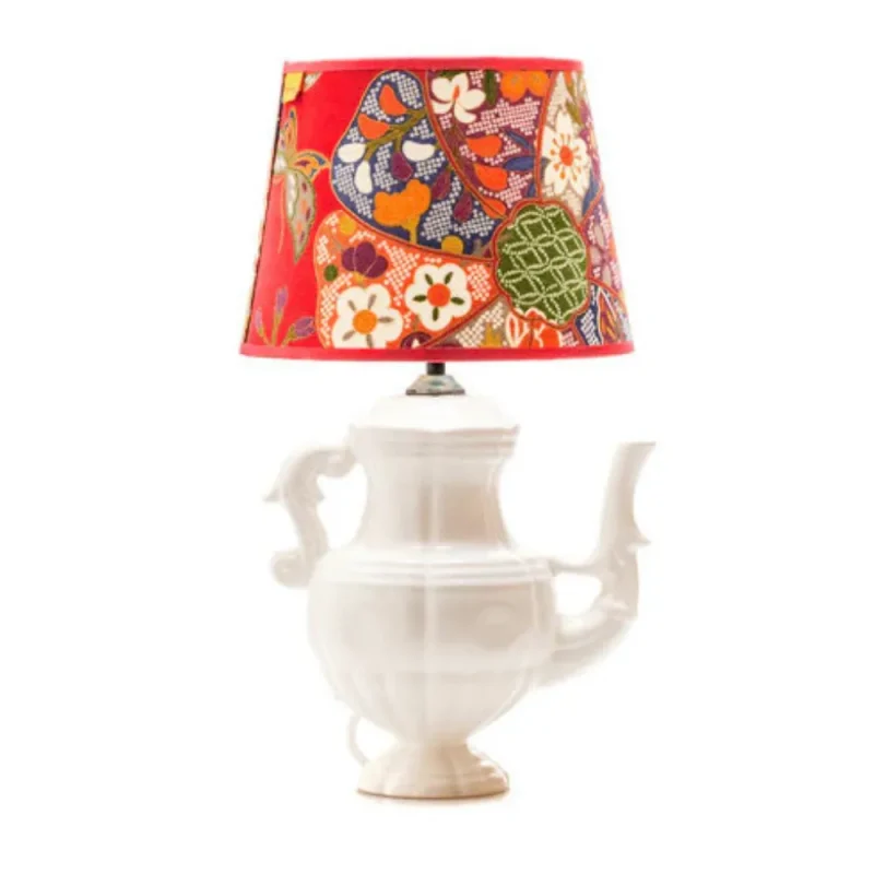 lampara tetera con tela japonesa centro ceramico talavera lamparas molonas