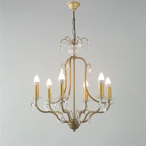 lampara-colgante-dorada-candelabro-6-brazos-encendida