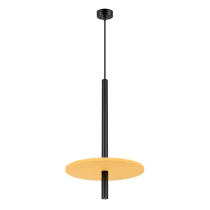 lampara colgante original tubo y circulo feltro negro amarillo