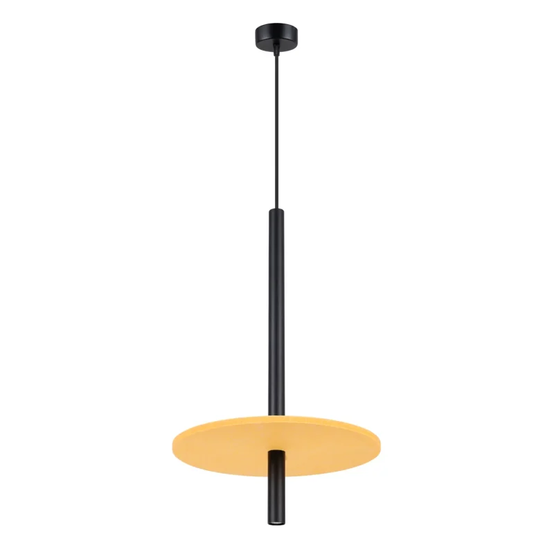 lampara colgante original tubo y circulo feltro negro amarillo