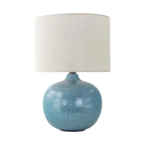 Lampara-mesa-azul-pantalla-beige-gara-redonda